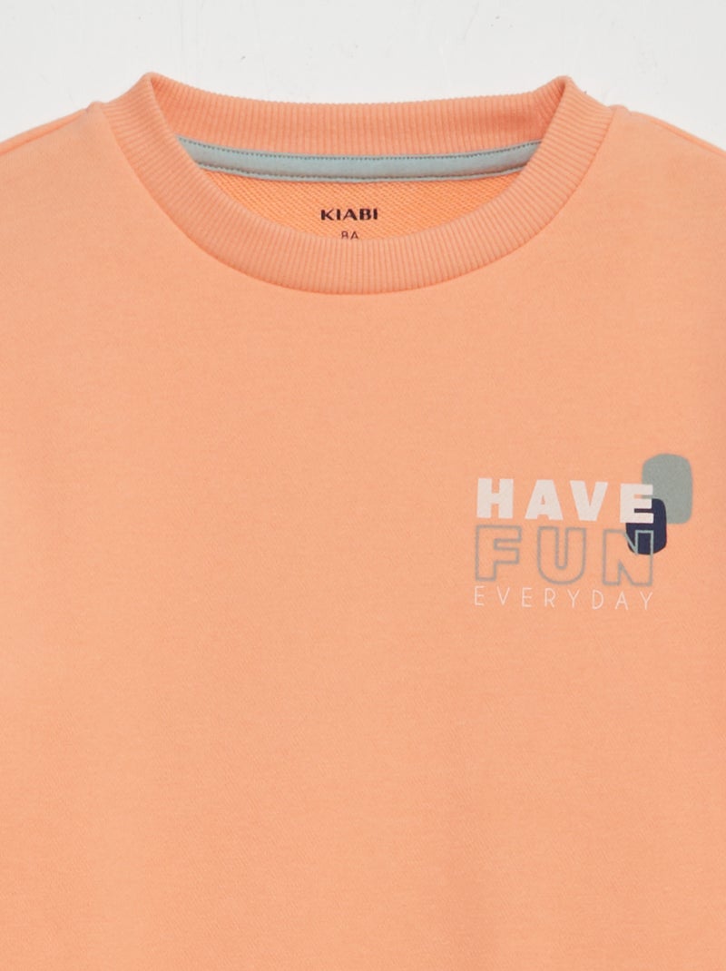 Felpa larga stampata con scollo tondo ARANCIONE - Kiabi