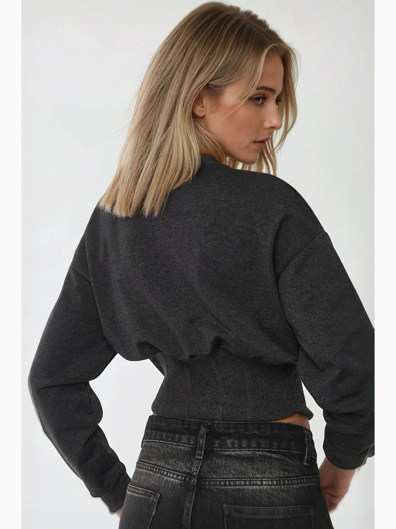 Felpa lavorata a maglia con corsetto e scollo rotondo aderente hiccup Grigio nero - Kiabi