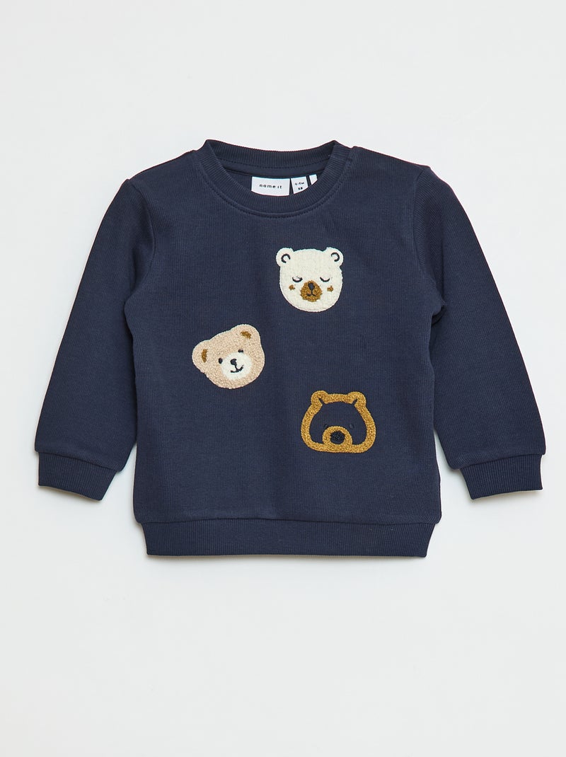 Felpa leggera con animazione 'orso' in maglia bouclette Blu - Kiabi