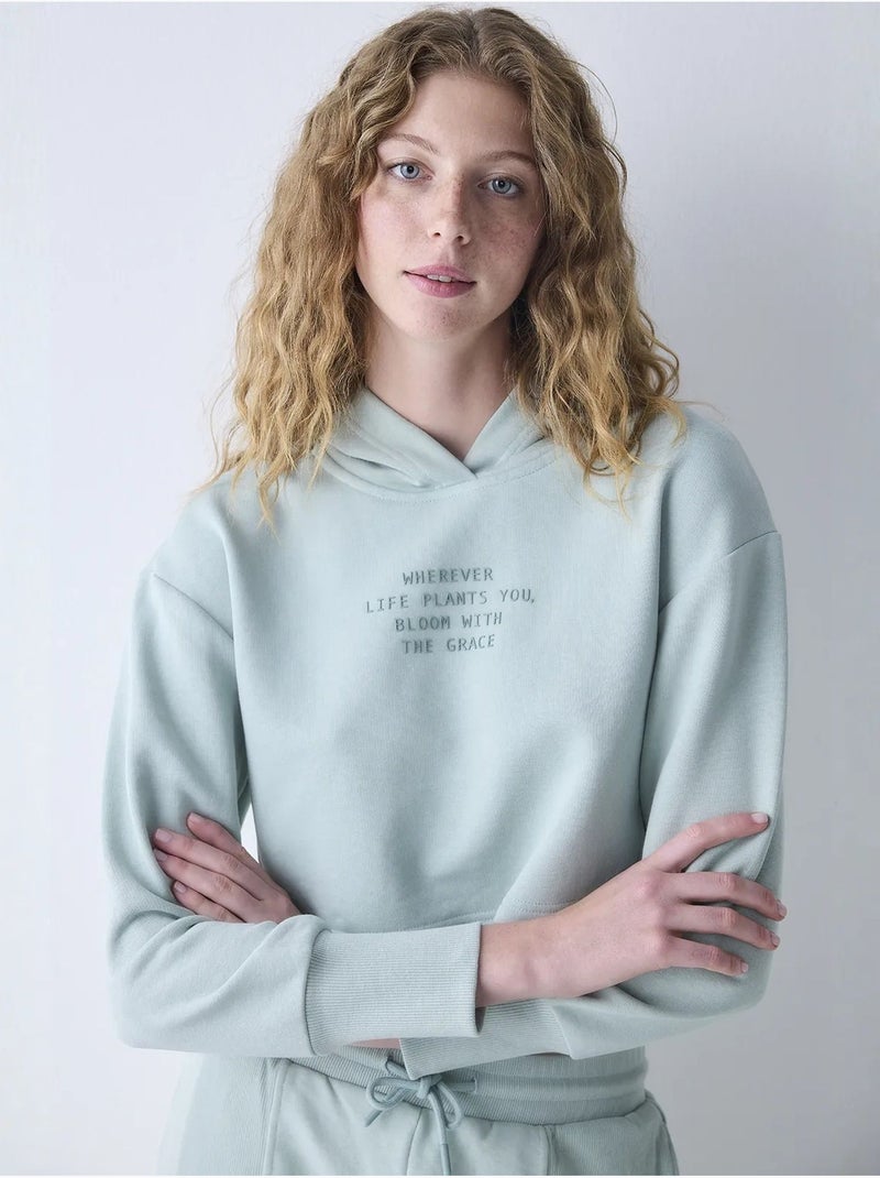 Felpa leggera con cappuccio e dettagli a coste penti Verde menta - Kiabi