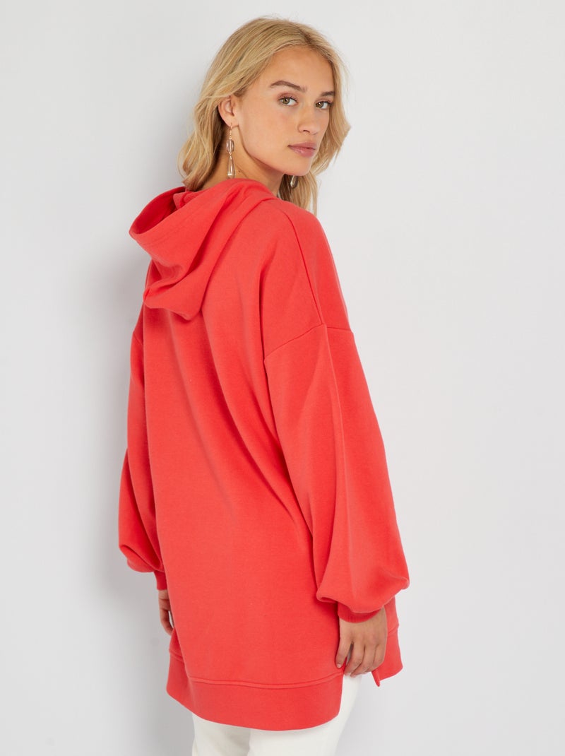 Felpa con cappuccio asimmetrica in cotone rosso