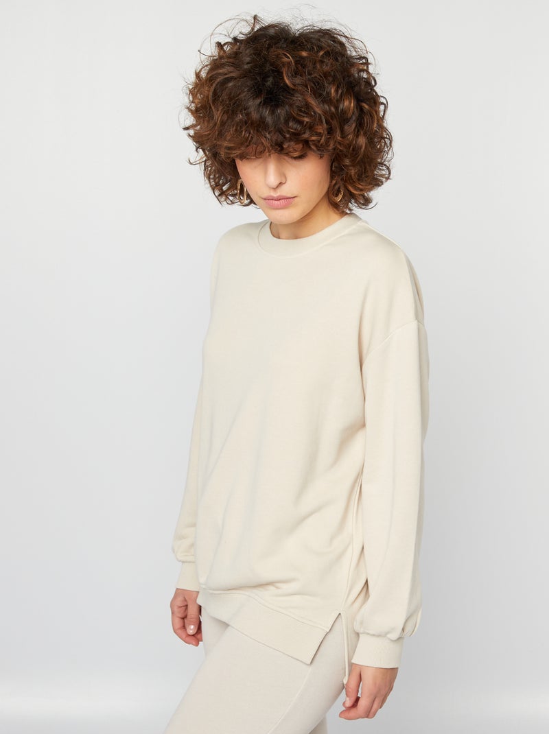 Felpa lunga in tessuto felpato leggero GRIGIO - Kiabi