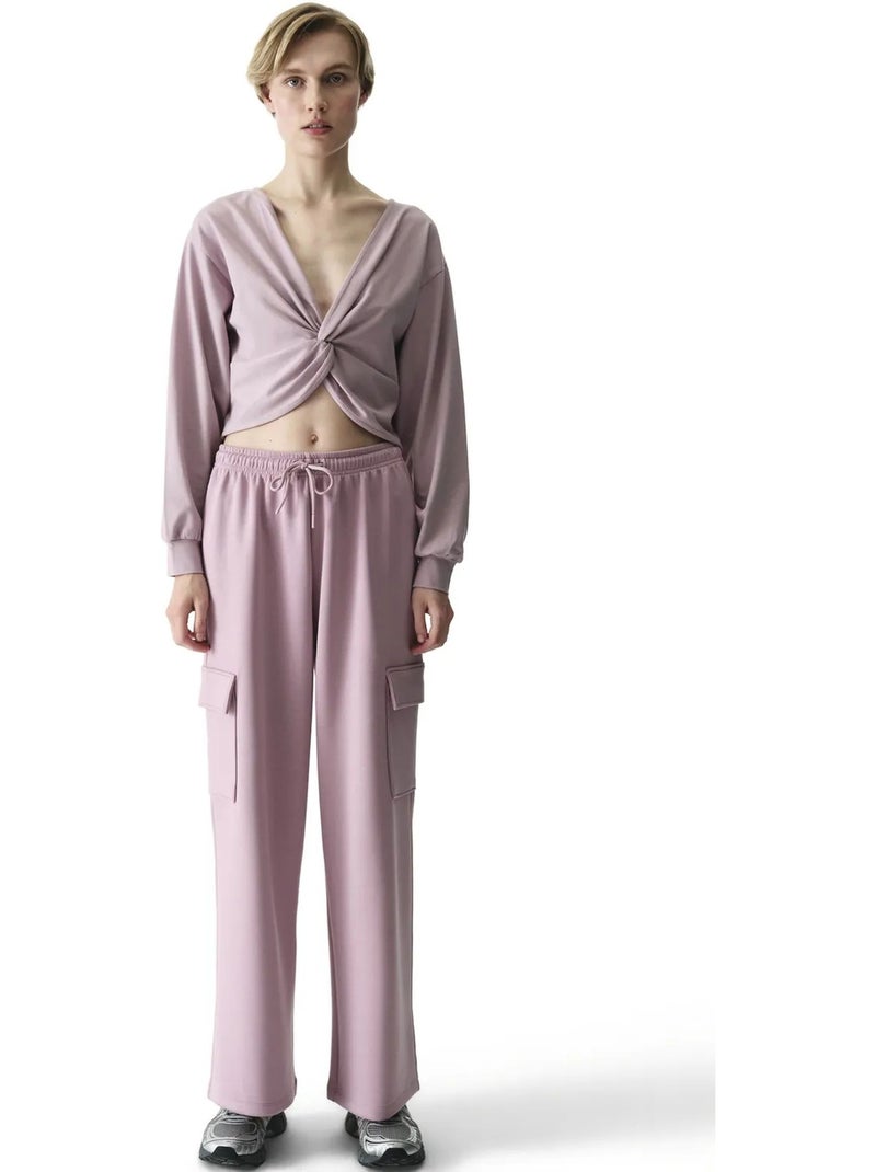 Felpa midi oversize con scollo a v e dettaglio con laccetto penti Malva - Kiabi