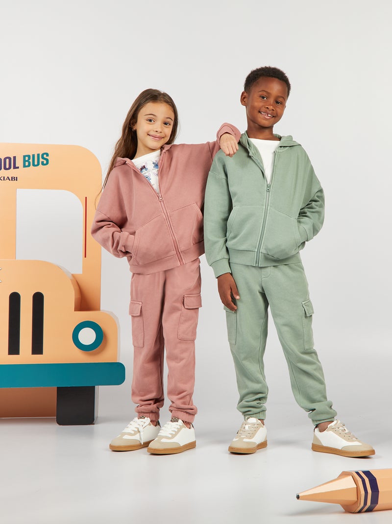 Felpa mista con cappuccio apertura con zip ROSA - Kiabi