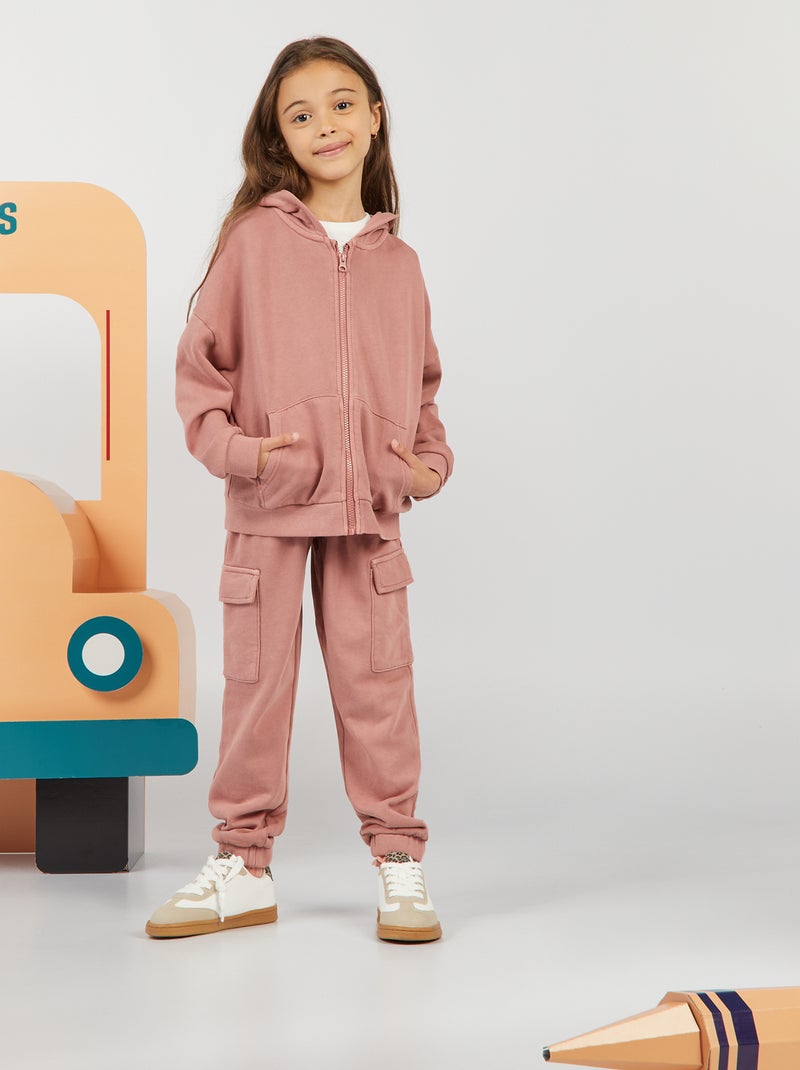 Felpa mista con cappuccio apertura con zip ROSA - Kiabi