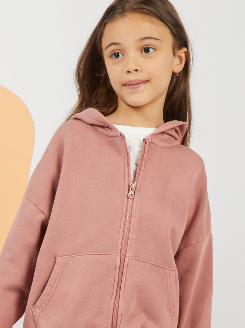 Felpa mista con cappuccio apertura con zip ROSA - Kiabi