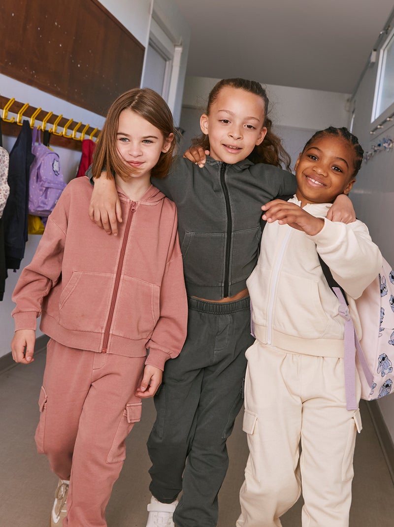 Felpa mista con cappuccio apertura con zip ROSA - Kiabi