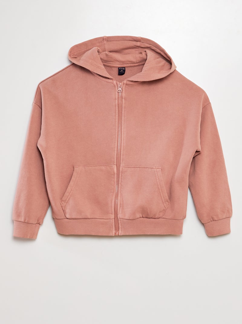 Felpa mista con cappuccio apertura con zip ROSA - Kiabi