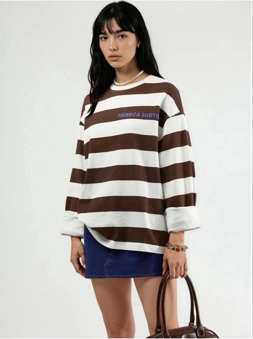 Felpa oversize a righe con girocollo busem - Kiabi