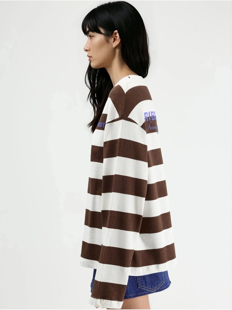 Felpa oversize a righe con girocollo busem Marrone chiaro - Kiabi