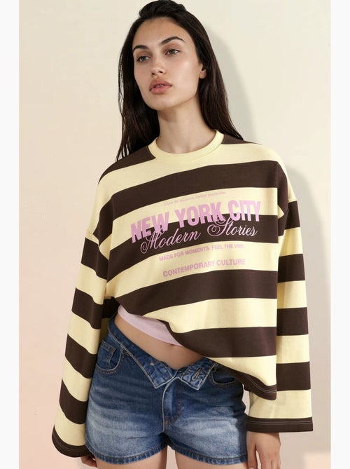 Felpa oversize a righe in 100% cotone hiccup - Kiabi Felpa oversize a righe in 100% cotone hiccup - Kiabi