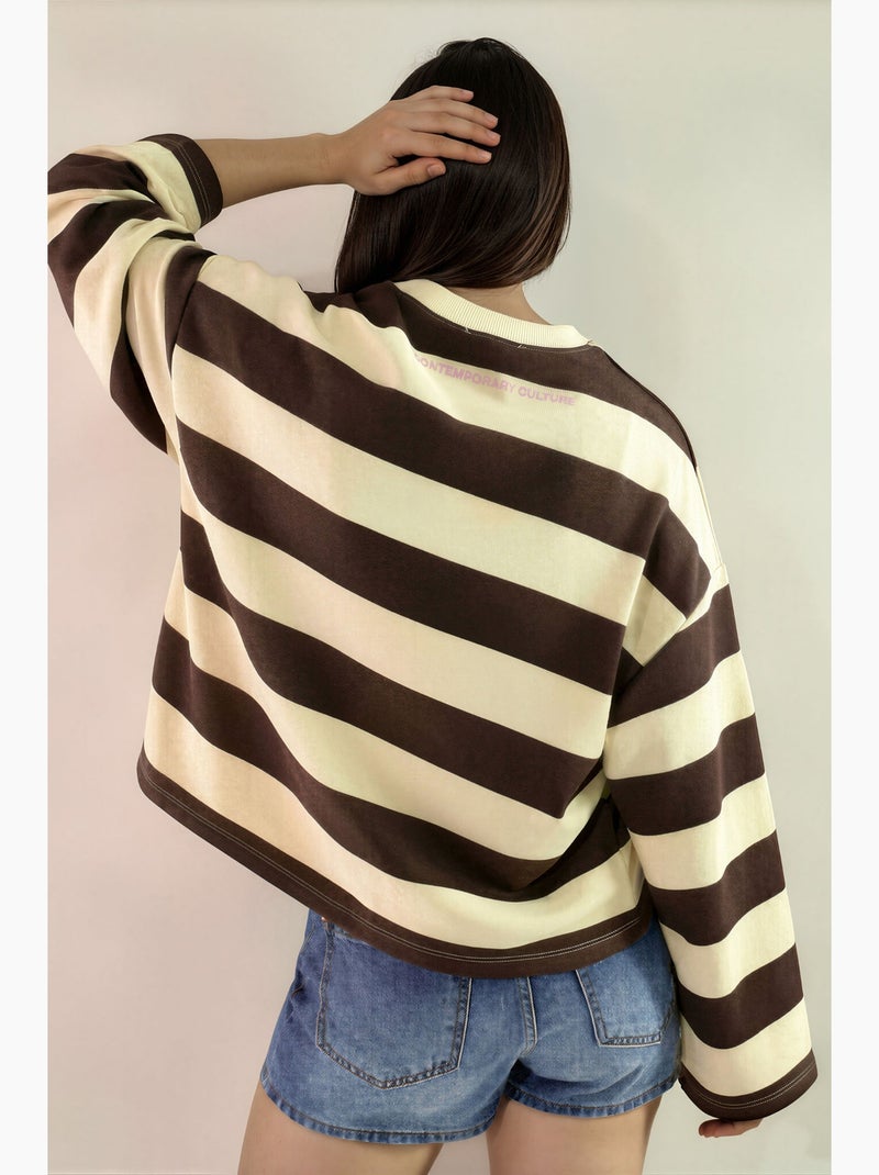 Felpa oversize a righe in 100% cotone hiccup Ambra - Kiabi