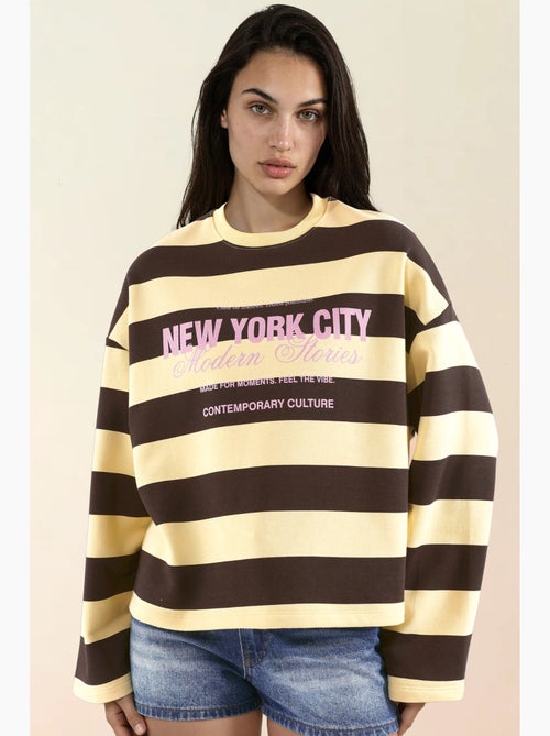 Felpa oversize a righe in 100% cotone hiccup - Kiabi Felpa oversize a righe in 100% cotone hiccup - Kiabi