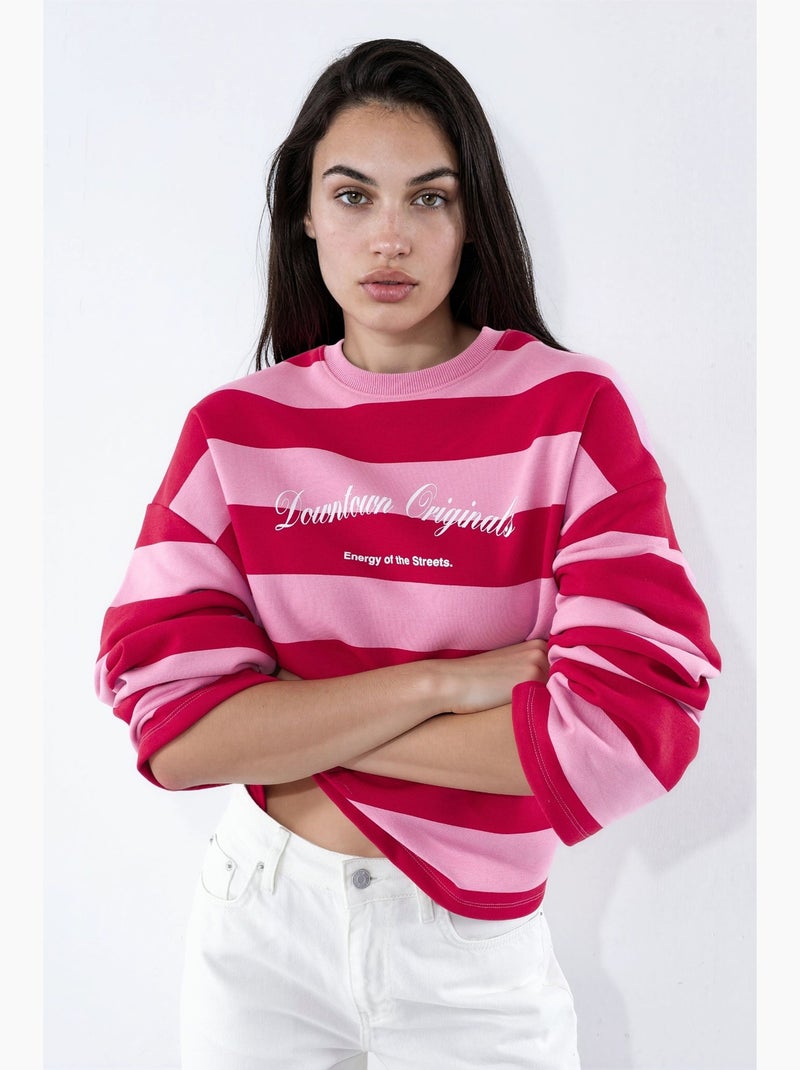 Felpa oversize a righe in 100% cotone hiccup Rosa fluo - Kiabi