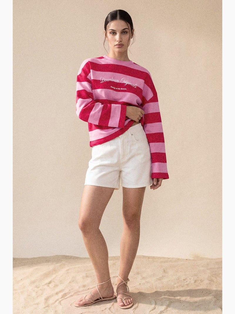 Felpa oversize a righe in 100% cotone hiccup Rosa fluo - Kiabi