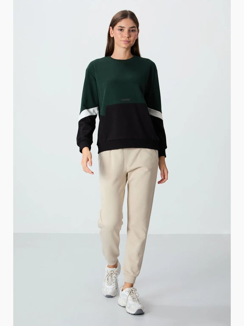 Felpa oversize color block con girocollo tommy Verde foresta - Kiabi