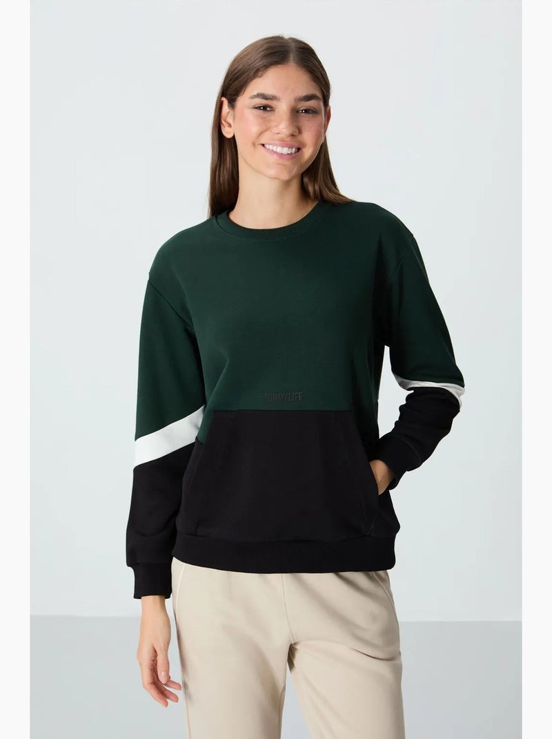 Felpa oversize color block con girocollo tommy Verde foresta - Kiabi