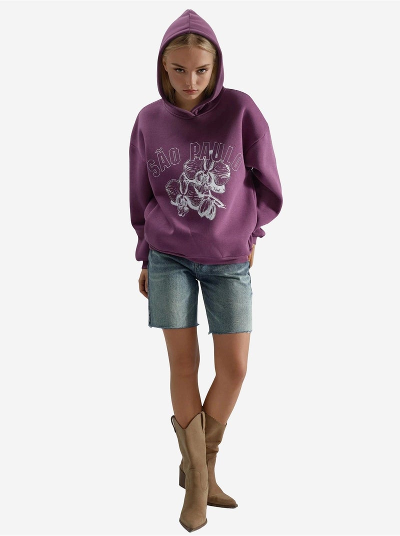 Felpa oversize con cappuccio e stampa busem Malva - Kiabi
