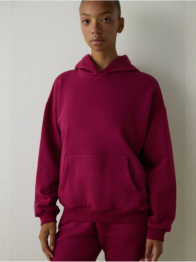Felpa oversize con cappuccio penti Rosso bordeaux - Kiabi