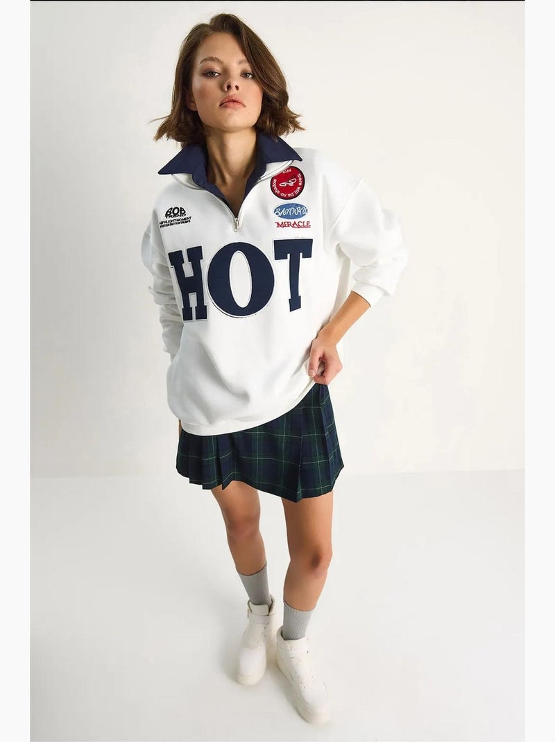 Felpa oversize con mezza zip e stampa testuale lucci Bianco - Kiabi