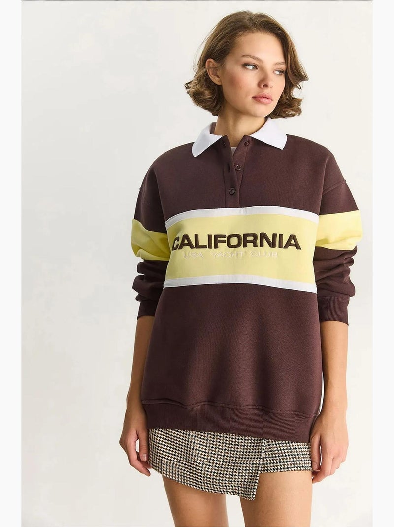 Felpa oversize con stampa e colletto polo lucci Marrone cioccolato - Kiabi