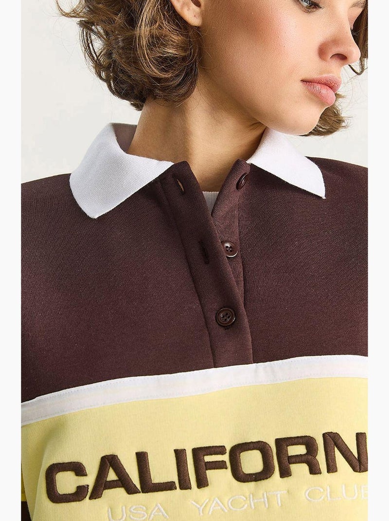 Felpa oversize con stampa e colletto polo lucci Marrone cioccolato - Kiabi