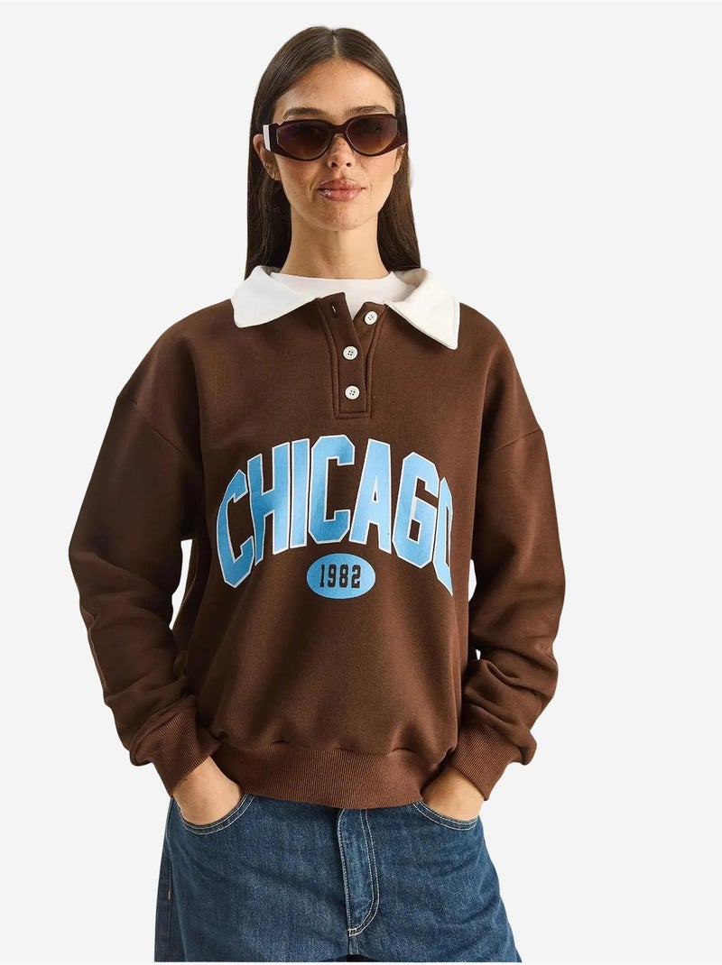 Felpa oversize con stampa lucci Marrone scuro - Kiabi