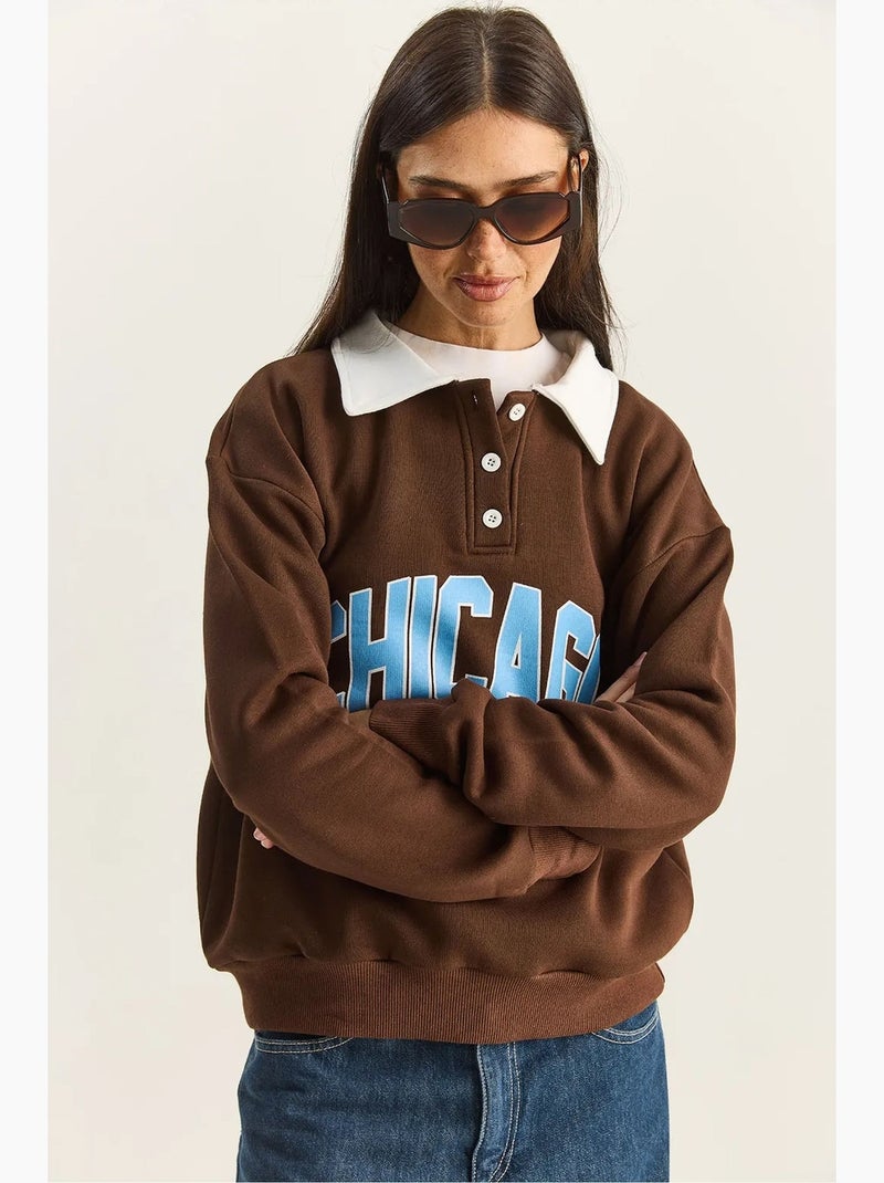 Felpa oversize con stampa lucci Marrone scuro - Kiabi