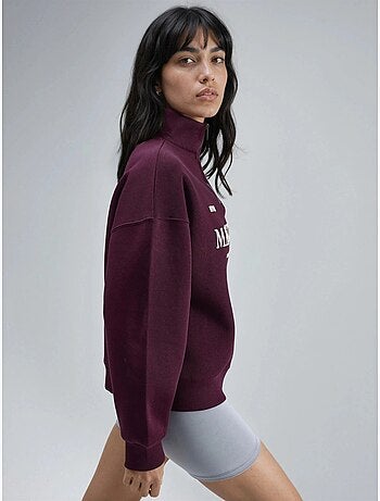 Felpa oversize con stampa testuale e colletto con zip busem
