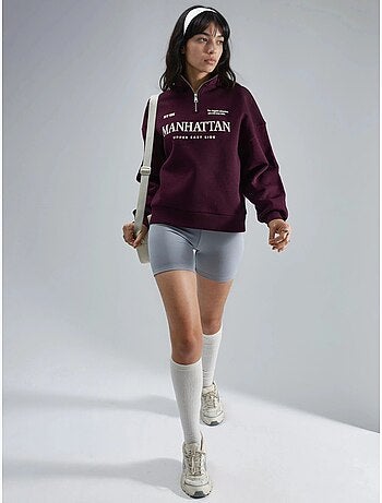 Felpa oversize con stampa testuale e colletto con zip busem