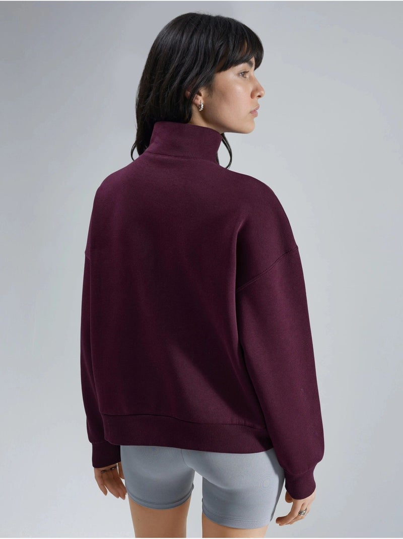 Felpa oversize con stampa testuale e colletto con zip busem Rosso bordeaux - Kiabi