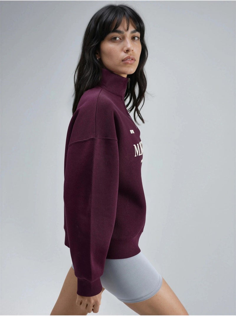 Felpa oversize con stampa testuale e colletto con zip busem Rosso bordeaux - Kiabi