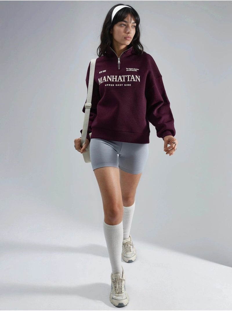 Felpa oversize con stampa testuale e colletto con zip busem Rosso bordeaux - Kiabi
