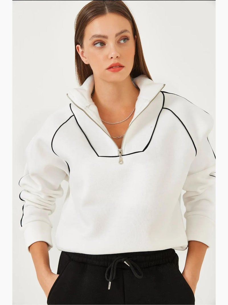Felpa oversize crop con mezza zip lucci Bianco - Kiabi