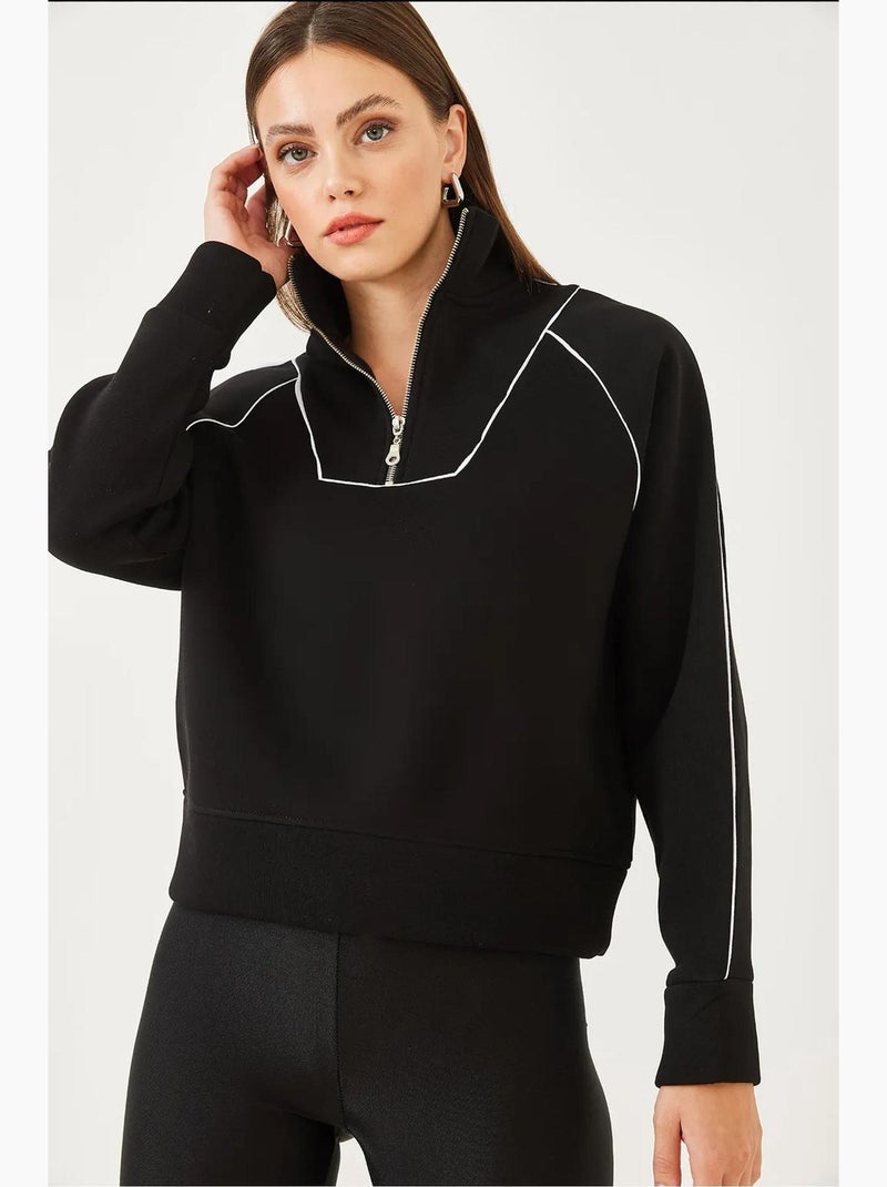 Felpa oversize crop con mezza zip lucci Nero - Kiabi