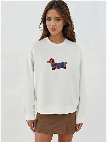 Felpa oversize in cotone con girocollo e ricamo hiccup