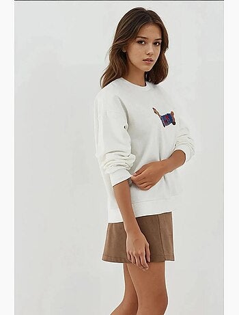 Felpa oversize in cotone con girocollo e ricamo hiccup
