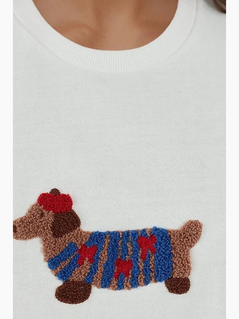 Felpa oversize in cotone con girocollo e ricamo hiccup Avorio - Kiabi