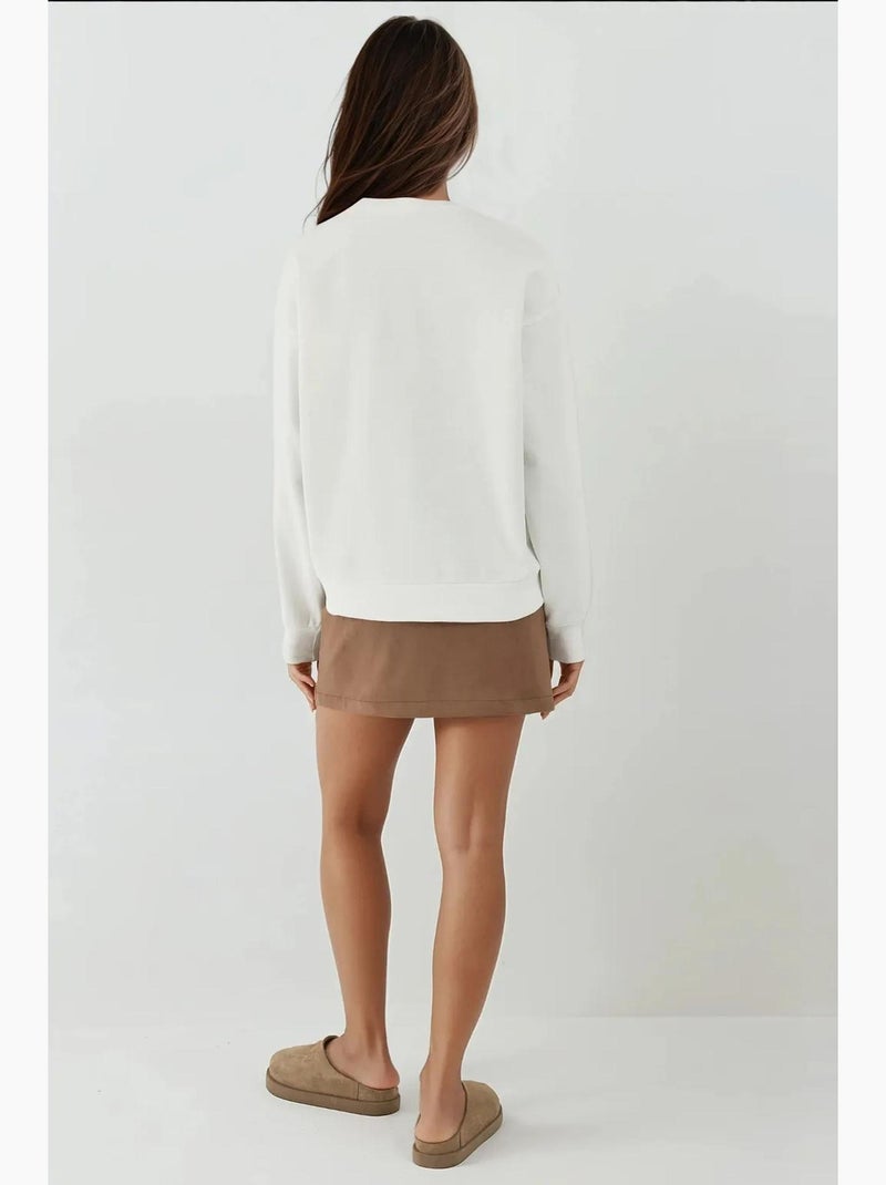 Felpa oversize in cotone con girocollo e ricamo hiccup Avorio - Kiabi