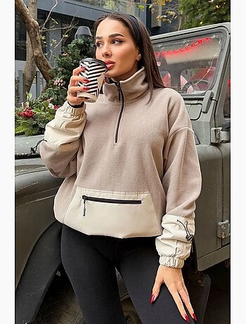 Felpa oversize in peluche con mezza zip tommy