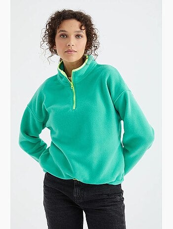 Felpa oversize in peluche con mezza zip tommy