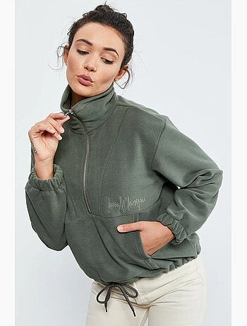 Felpa oversize in peluche con mezza zip tommy