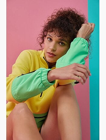 Felpa oversize in peluche con mezza zip tommy