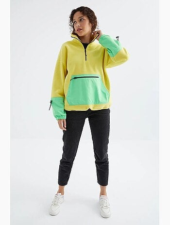 Felpa oversize in peluche con mezza zip tommy
