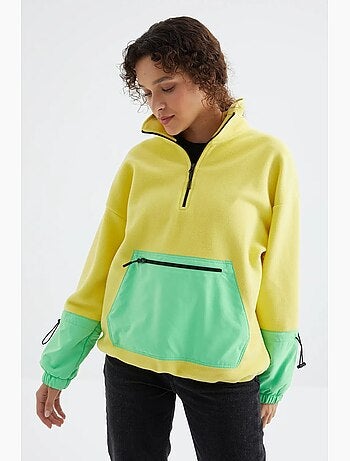 Felpa oversize in peluche con mezza zip tommy