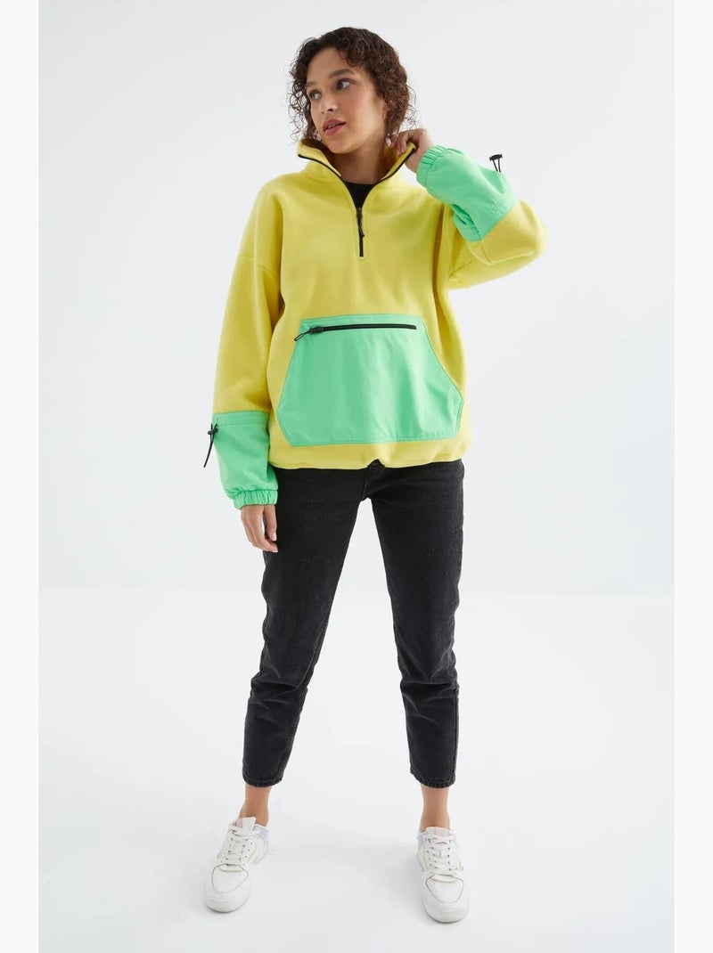 Felpa oversize in peluche con mezza zip tommy Giallo/Verde - Kiabi