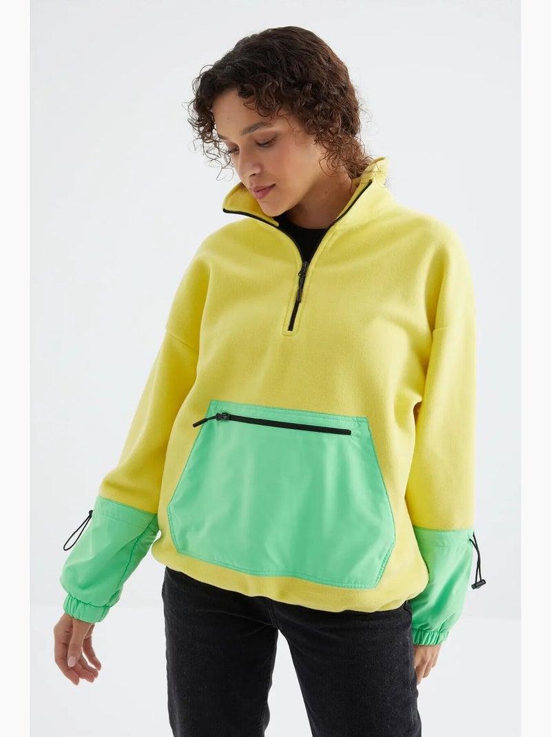 Felpa oversize in peluche con mezza zip tommy Giallo/Verde - Kiabi