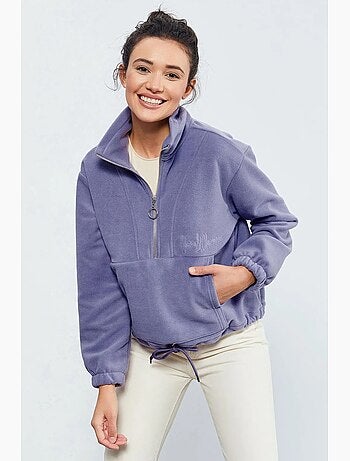 Felpa oversize in peluche con mezza zip tommy