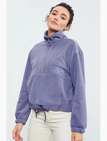Felpa oversize in peluche con mezza zip tommy