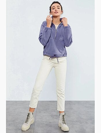 Felpa oversize in peluche con mezza zip tommy